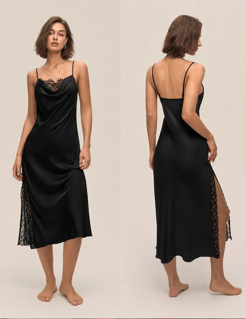Cowl Neck Lace Trim Satin Slip Nightgown sold by Ekouaer product image thumbnail 5