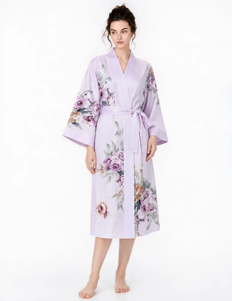 100% Lyocell Floral Print Wrap Tie Front Kimono Robe sold by Ekouaer product image thumbnail 4
