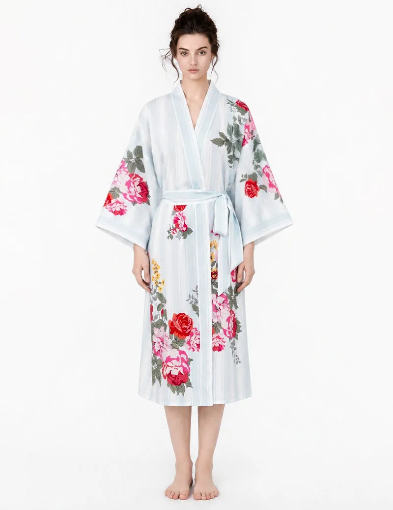 100% Lyocell Floral Print Wrap Tie Front Kimono Robe sold by Ekouaer product image thumbnail 2