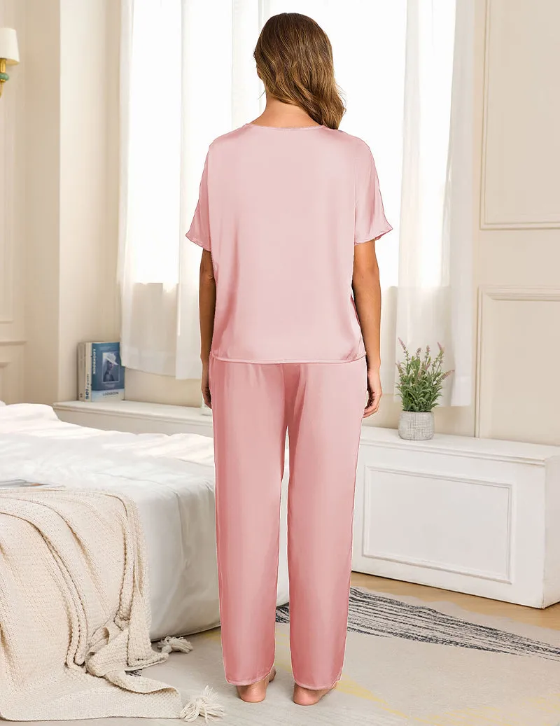 Satin V-Neck Drawstring Pajama Set sold by Ekouaer product image thumbnail 3