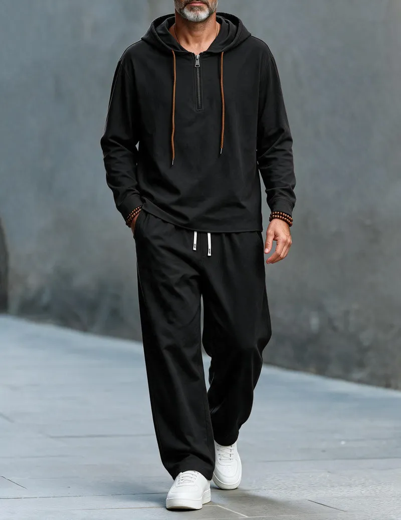 Men Linen Hooded Top & Wide Leg Pants Set sold by Ekouaer product image thumbnail 4