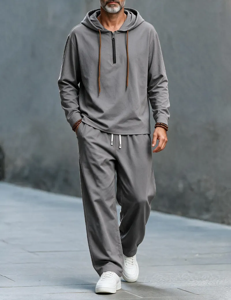 Men Linen Hooded Top & Wide Leg Pants Set sold by Ekouaer product image thumbnail 3