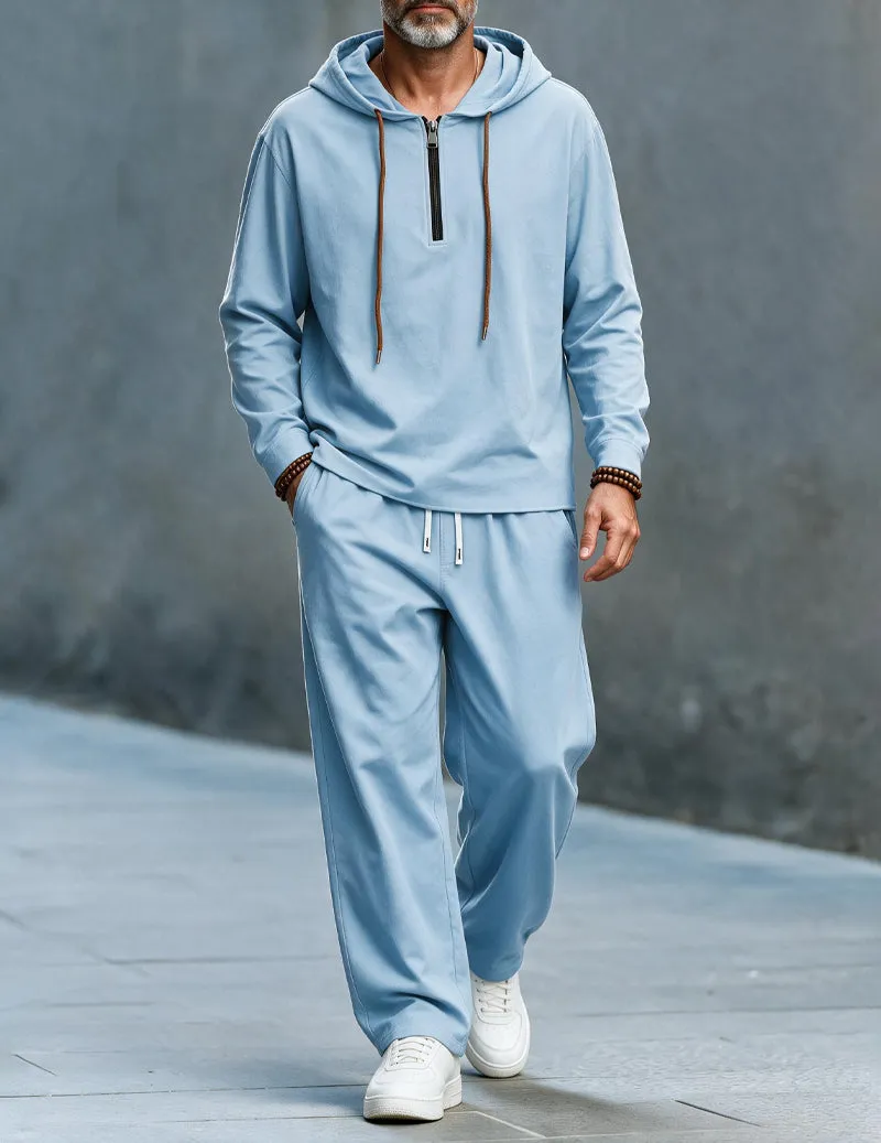 Men Linen Hooded Top & Wide Leg Pants Set sold by Ekouaer
