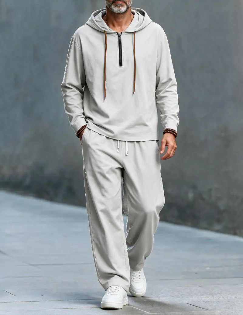 Men Linen Hooded Top & Wide Leg Pants Set sold by Ekouaer product image thumbnail 2