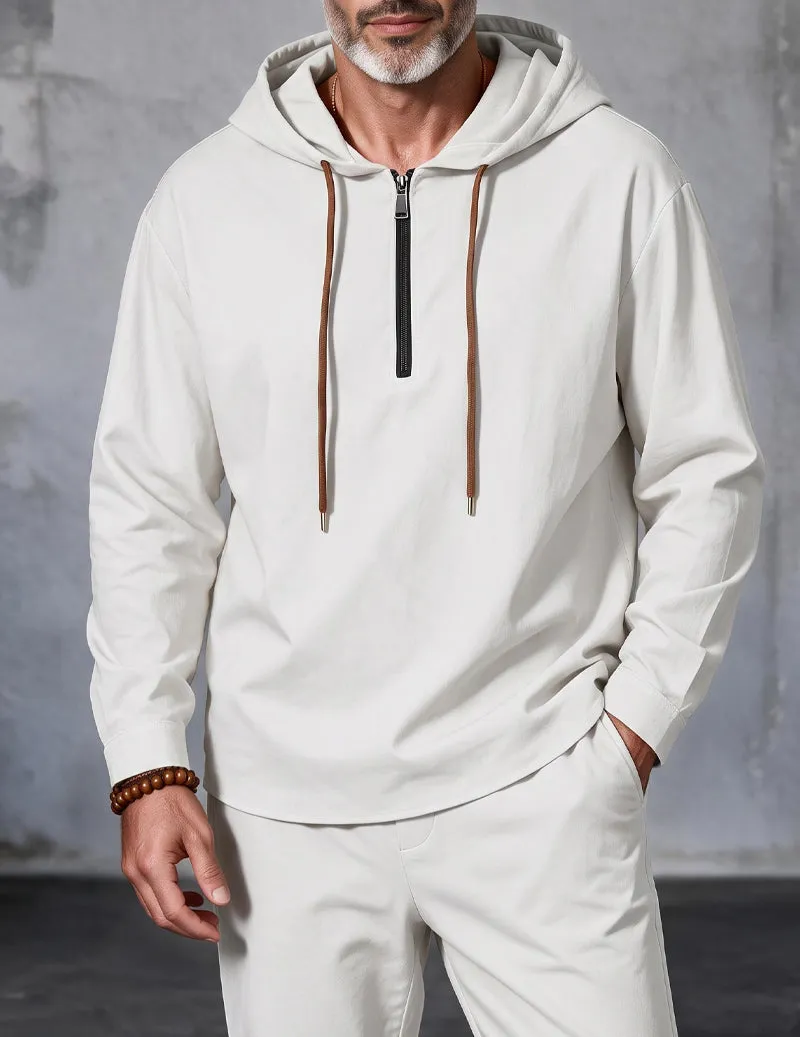 Men Linen Hooded Zip Up Long Sleeve Top sold by Ekouaer product image thumbnail 2