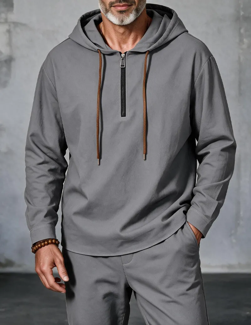 Men Linen Hooded Zip Up Long Sleeve Top sold by Ekouaer product image thumbnail 4