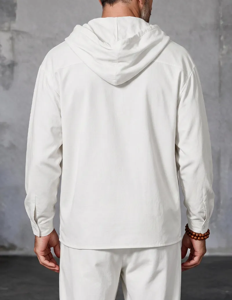 Men Linen Hooded Zip Up Long Sleeve Top sold by Ekouaer product image thumbnail 3