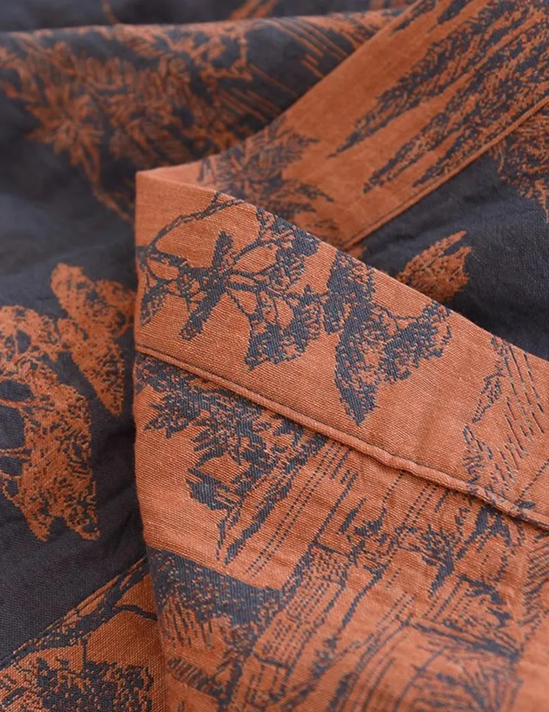Men Jacquard Landscape Print Belted Kimono Robe sold by Ekouaer product image thumbnail 5