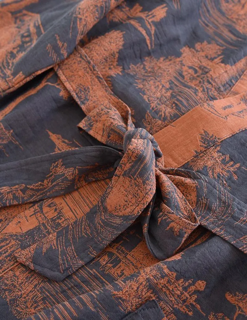 Men Jacquard Landscape Print Belted Kimono Robe sold by Ekouaer product image thumbnail 4