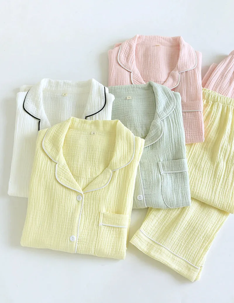 Cotton Gauze Long Sleeve Notch Collar Pajama Set sold by Ekouaer product image thumbnail 3