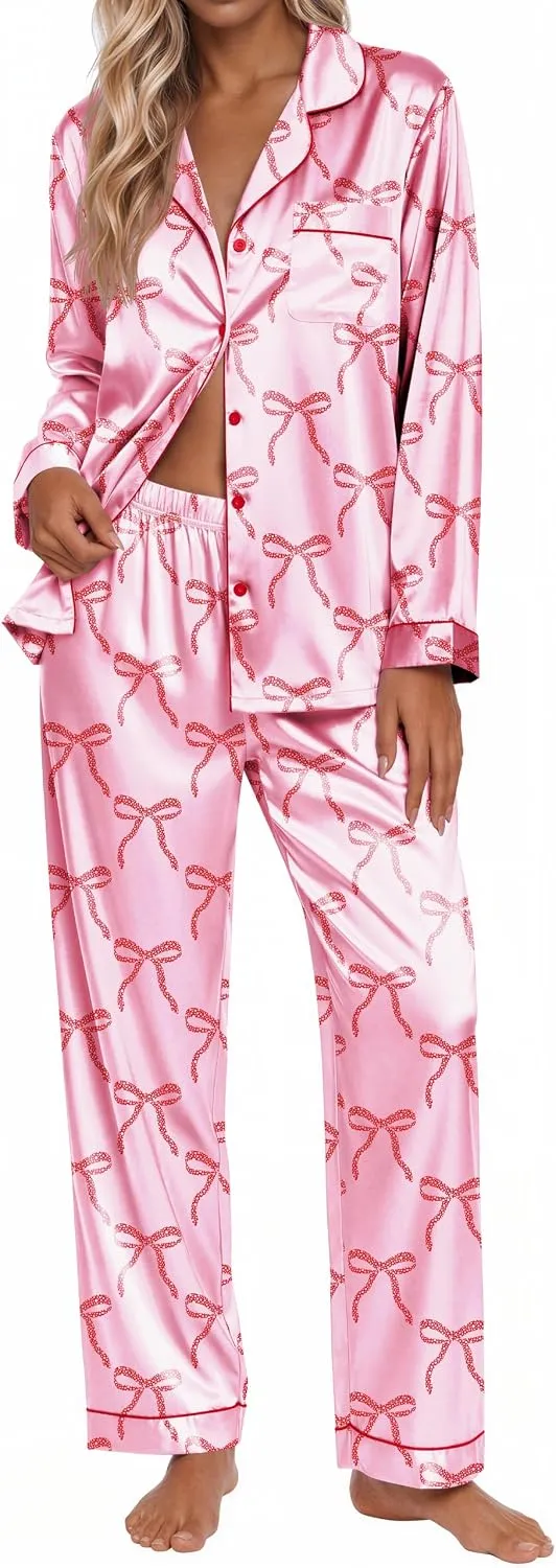 Long Sleeve Button Down Notch Collar Satin Leopard Print Pajama Set sold by Ekouaer product image thumbnail 5