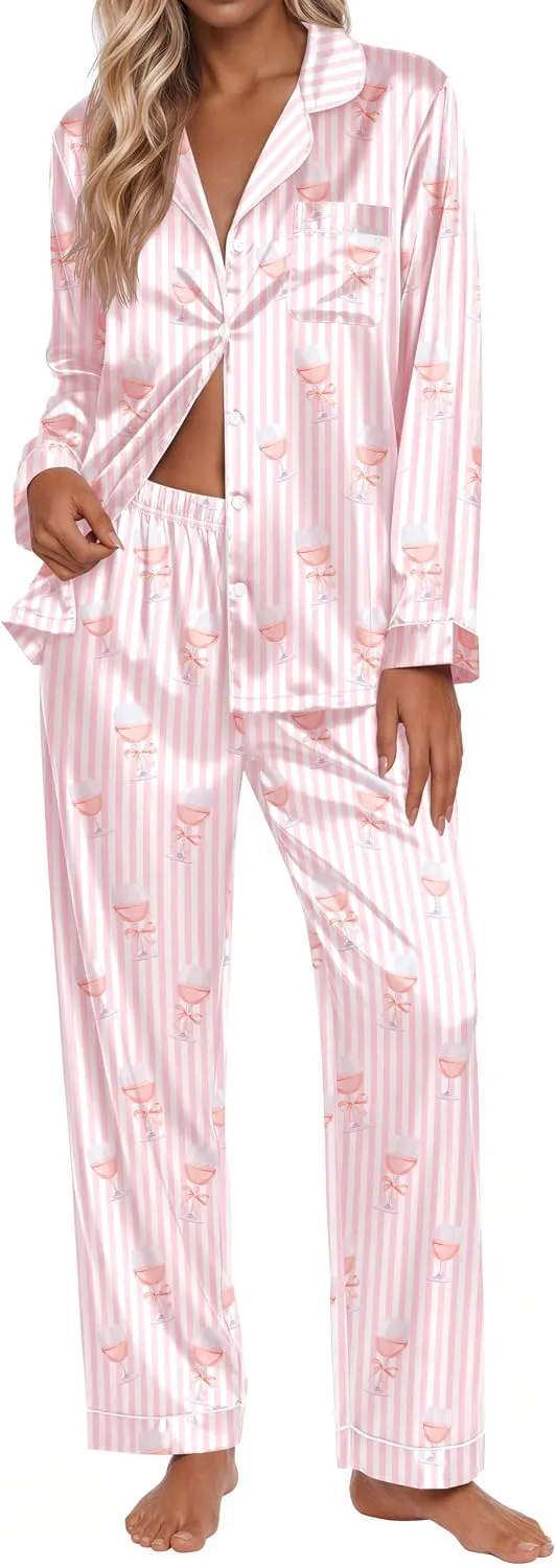 Long Sleeve Button Down Notch Collar Satin Leopard Print Pajama Set sold by Ekouaer product image thumbnail 3