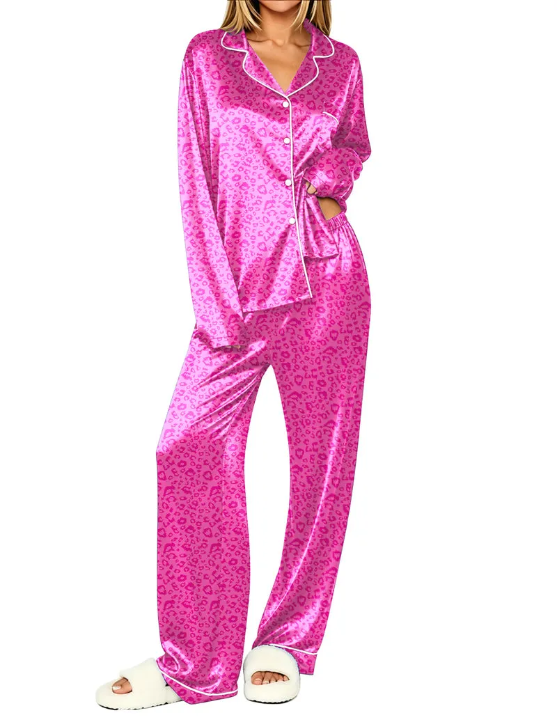 Long Sleeve Button Down Notch Collar Satin Pajama Set sold by Ekouaer product image thumbnail 4