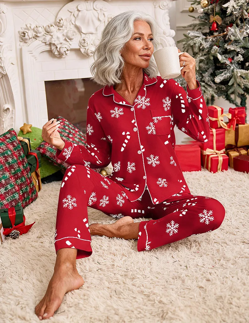 Holiday Plaid Notch Collar Button Front Pajama Set sold by Ekouaer product image thumbnail 2