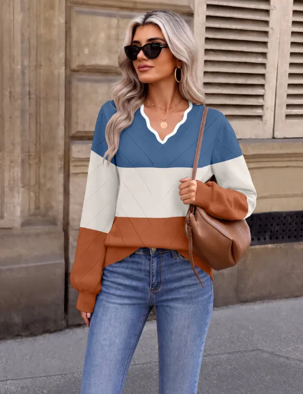 Long Sleeve V Neck Knit Soft Winter Ladies Christmas Top made by Ekouaer