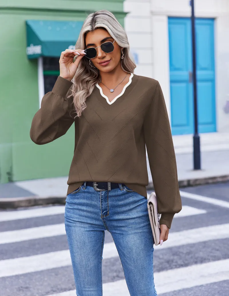 Long Sleeve V Neck Knit Soft Winter Ladies Christmas Top sold by Ekouaer product image thumbnail 5
