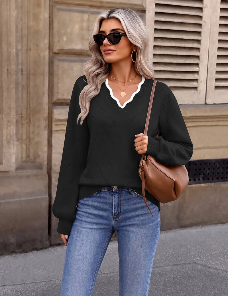Long Sleeve V Neck Knit Soft Winter Ladies Christmas Top sold by Ekouaer product image thumbnail 2