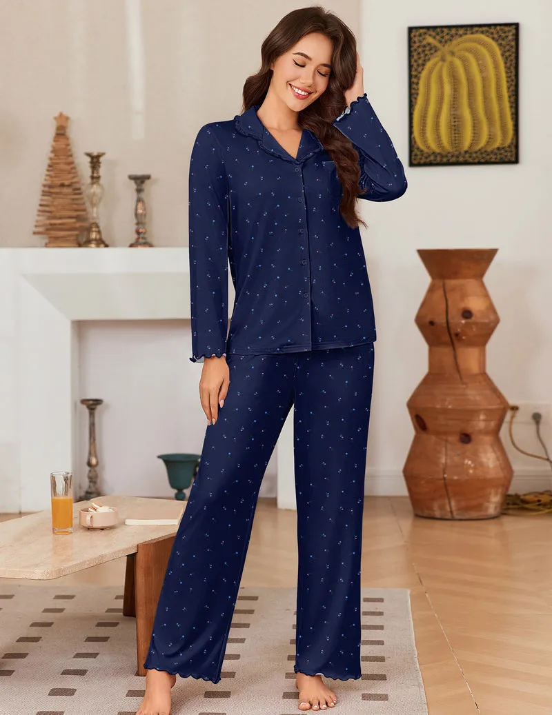 Long Sleeve Button Down Notch Collar Leopard Print Pajama Set sold by Ekouaer product image thumbnail 5