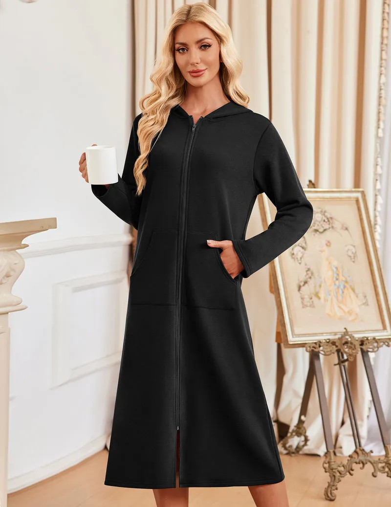 Long Sleeve Zip Up Hooded Knit Winter Soft Bathrobe sold by Ekouaer product image thumbnail 3