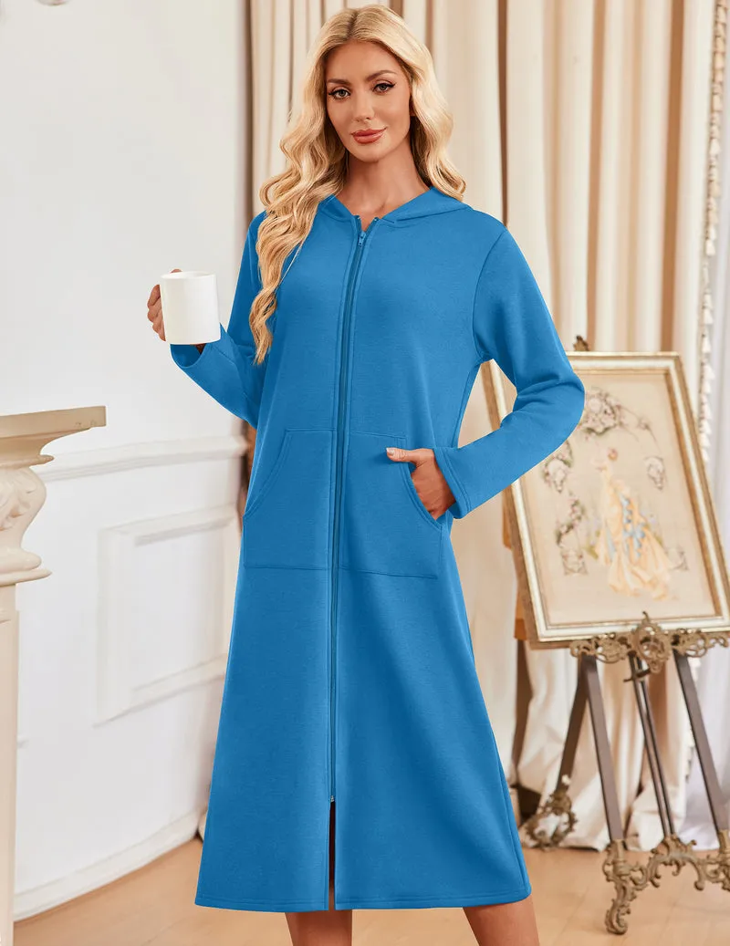 Long Sleeve Zip Up Hooded Knit Winter Soft Bathrobe sold by Ekouaer product image thumbnail 2