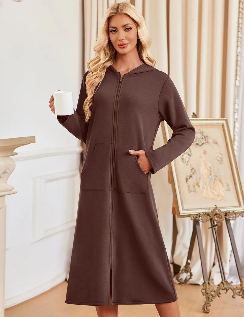 Long Sleeve Zip Up Hooded Knit Winter Soft Bathrobe sold by Ekouaer product image thumbnail 5