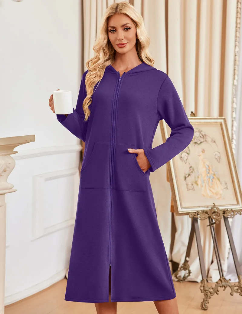 Long Sleeve Zip Up Hooded Knit Winter Soft Bathrobe sold by Ekouaer product image thumbnail 4