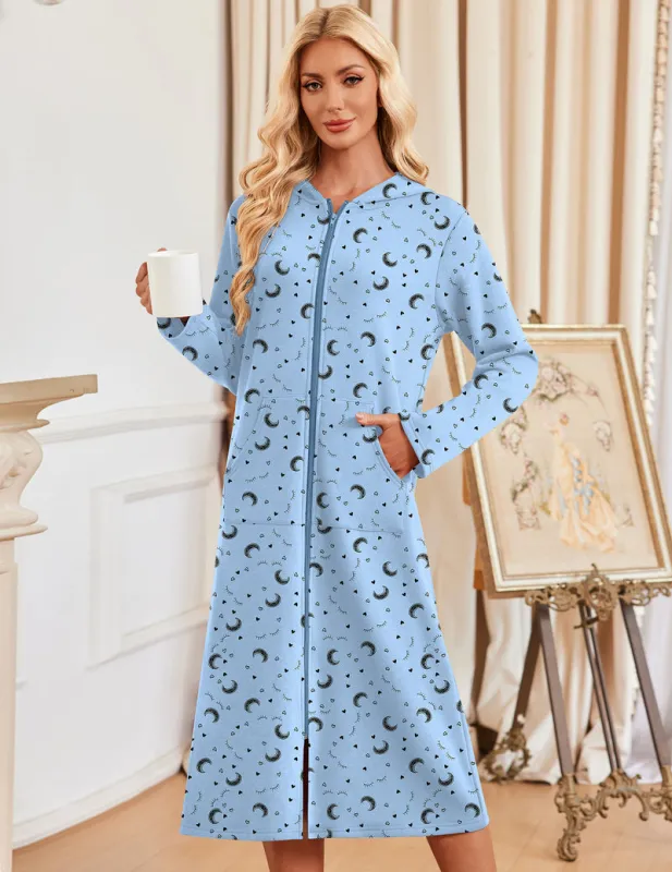 Long Sleeve Zip Up Hooded Knit Winter Soft Bathrobe made by Ekouaer