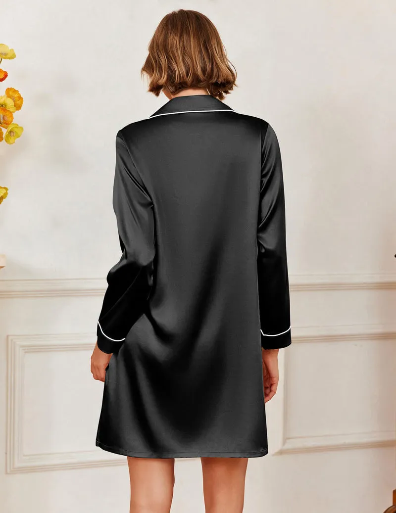 Long Sleeve Button Down Satin Nightgown sold by Ekouaer product image thumbnail 3
