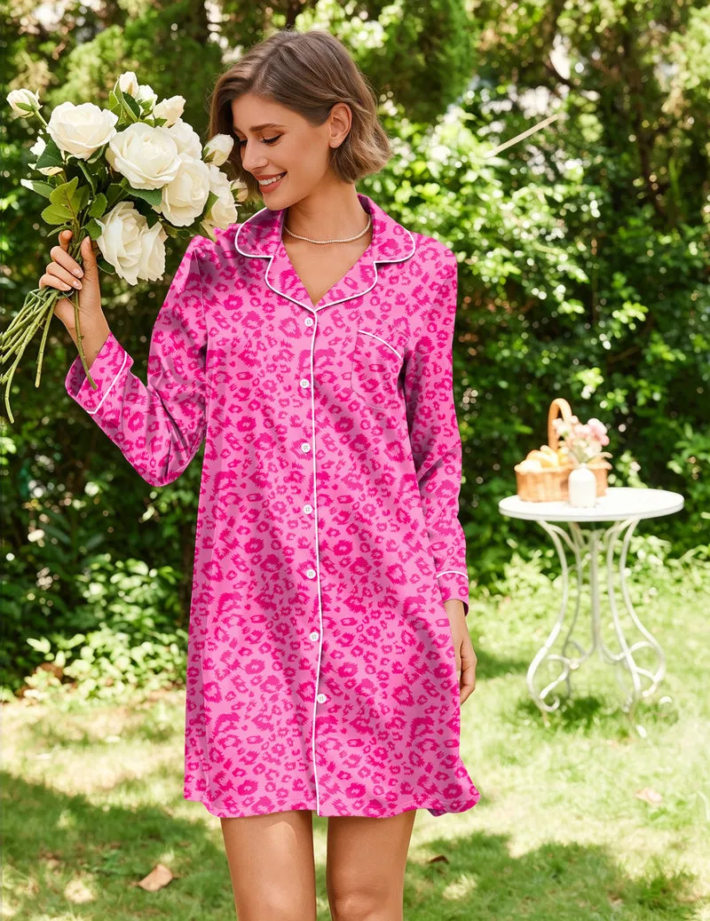 Long Sleeve Button Down Satin Nightgown sold by Ekouaer product image thumbnail 5