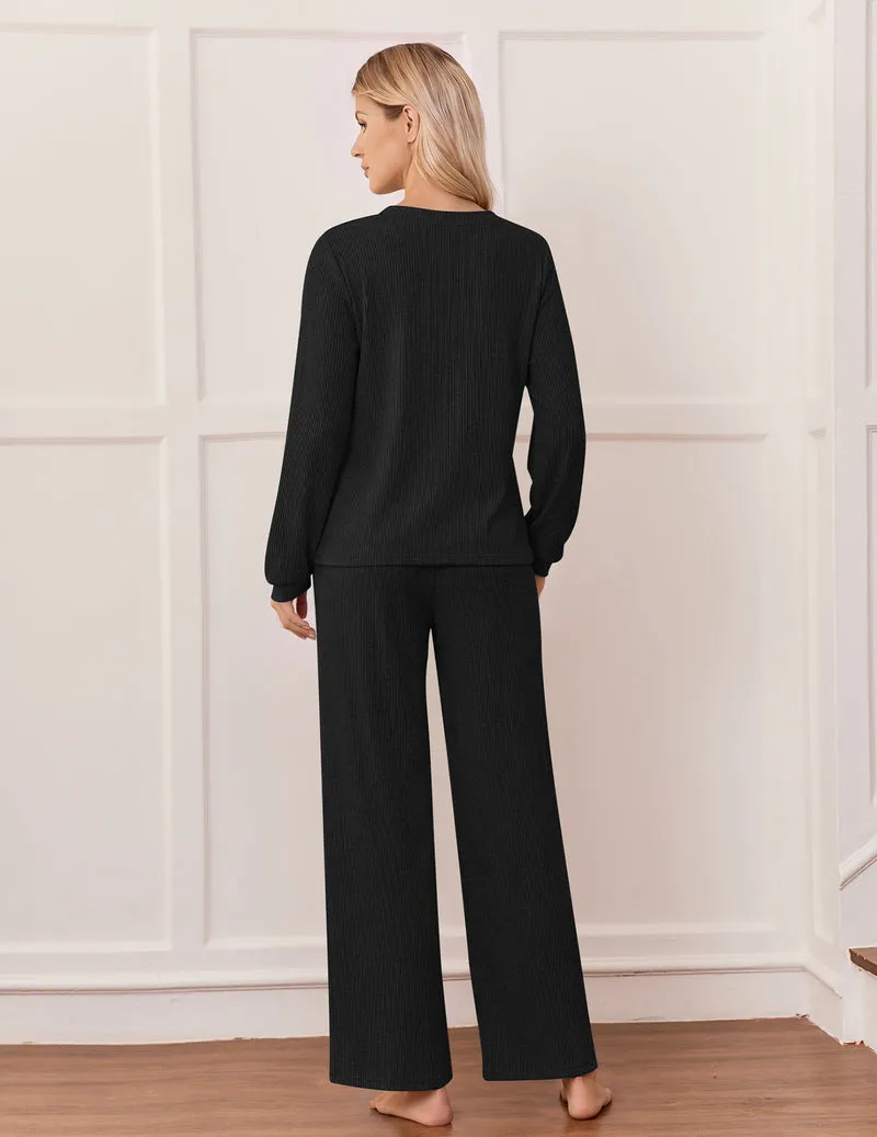 Long Sleeve V Neck Knit Winter Soft Warm Pajama Set sold by Ekouaer product image thumbnail 5