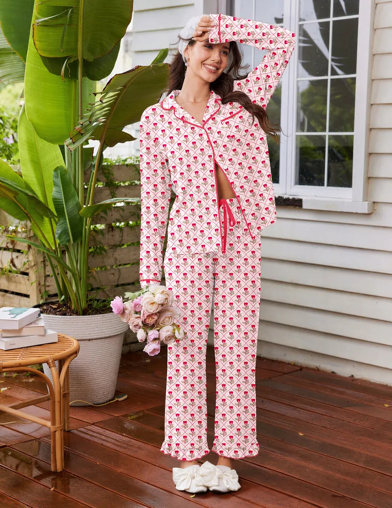 Long Sleeve Button Down Notch Collar Soft Warm Pajama Set sold by Ekouaer product image thumbnail 5
