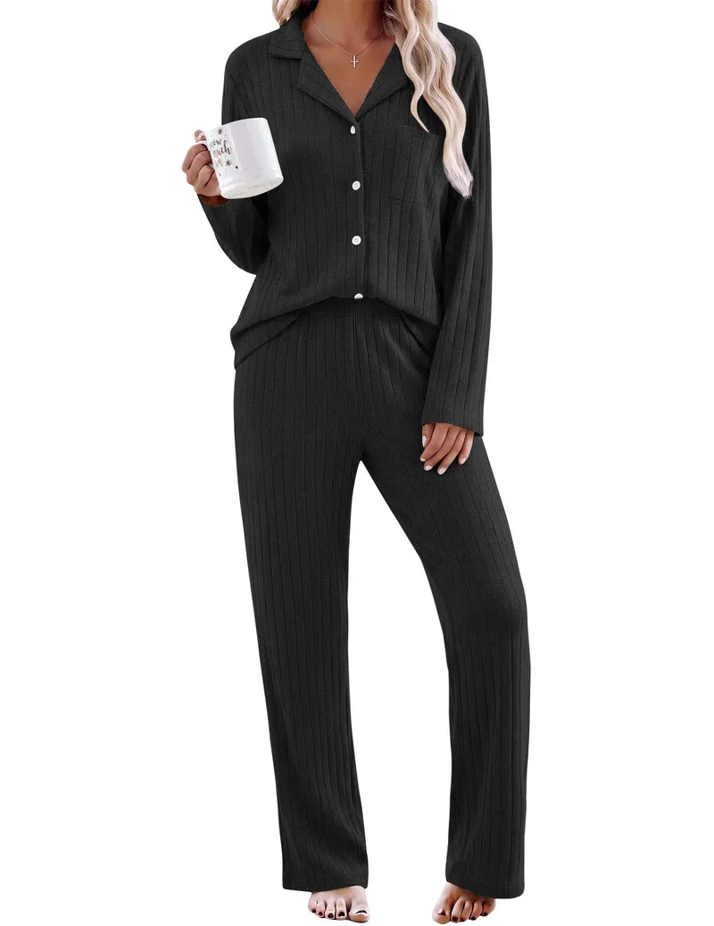 Long Sleeve Notch Collar Ribbed Soft Warm Cozy Set sold by Ekouaer product image thumbnail 5