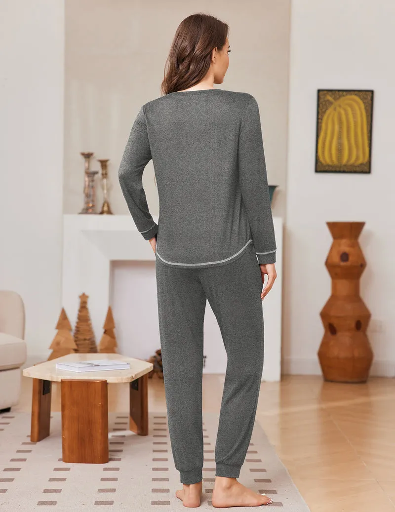 Long Sleeve Soft Warm Cozy Pajama Set sold by Ekouaer product image thumbnail 4