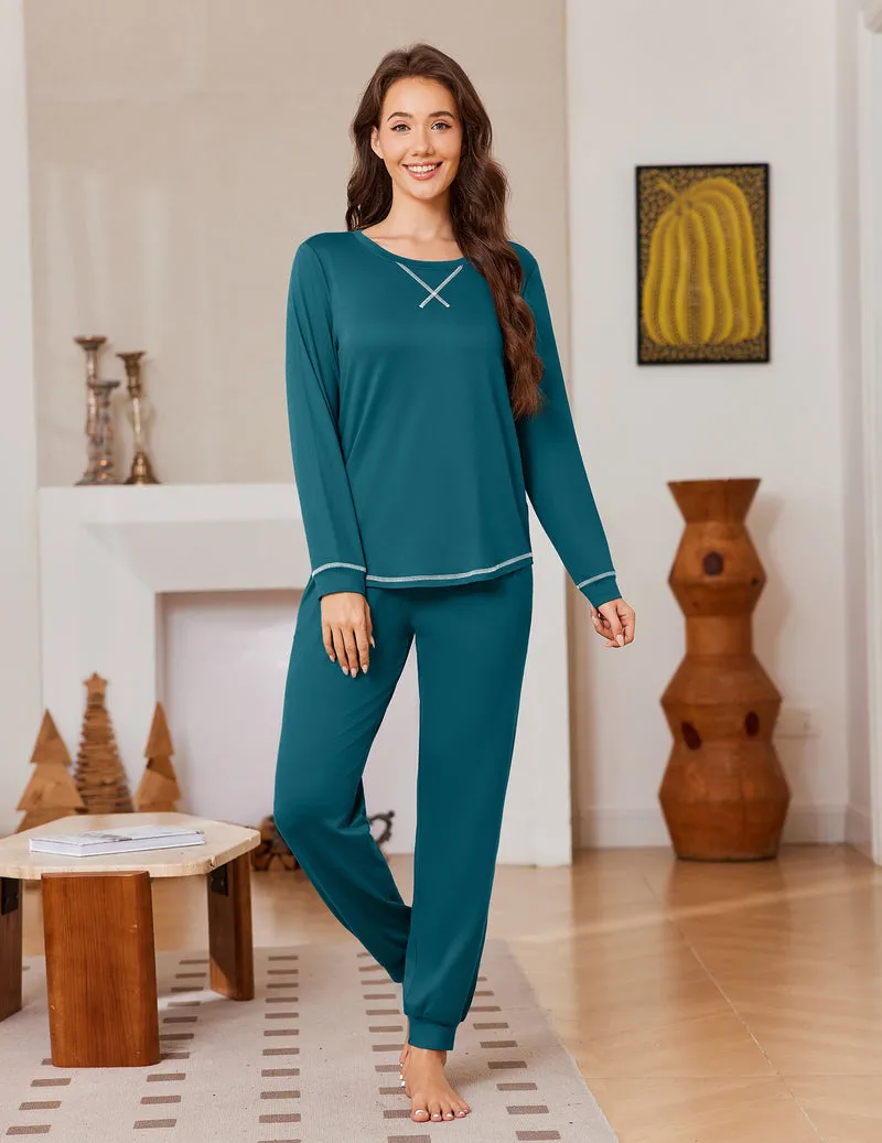 Long Sleeve Soft Warm Cozy Pajama Set sold by Ekouaer product image thumbnail 3