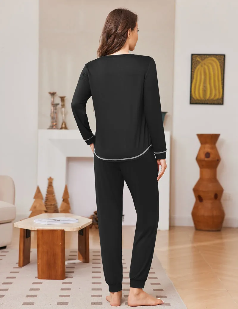 Long Sleeve Soft Warm Cozy Pajama Set sold by Ekouaer product image thumbnail 2