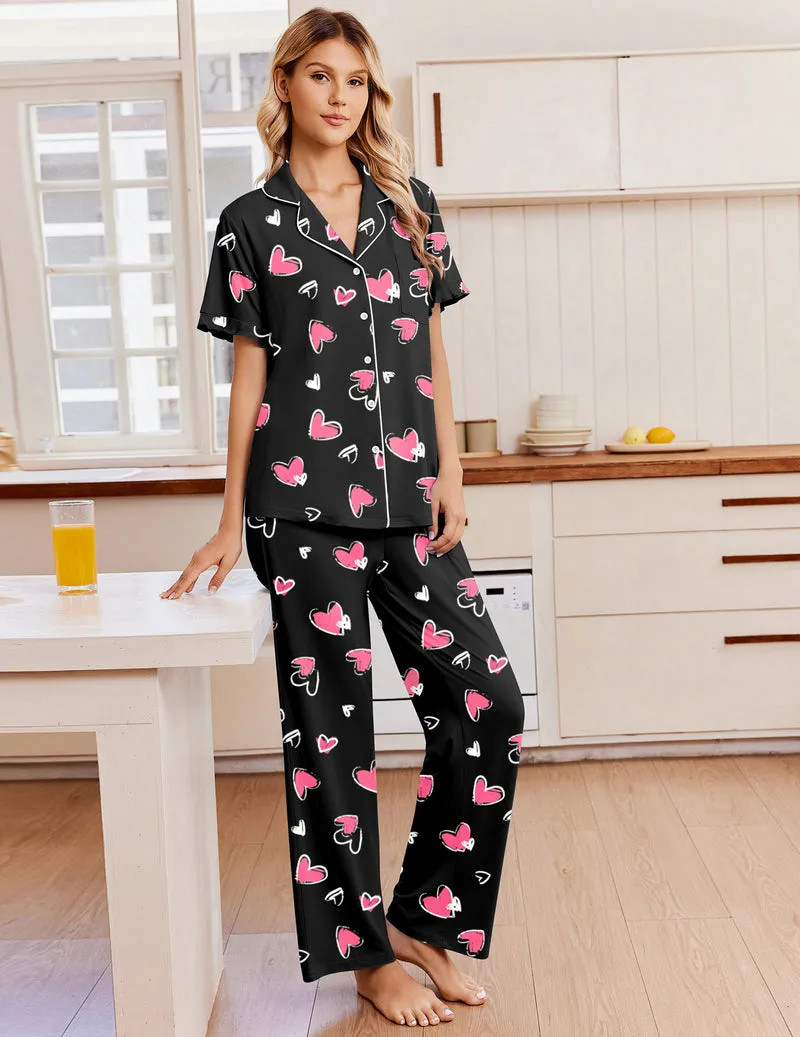 Short Sleeve Button Down Notch Collar Pajama Set sold by Ekouaer product image thumbnail 2