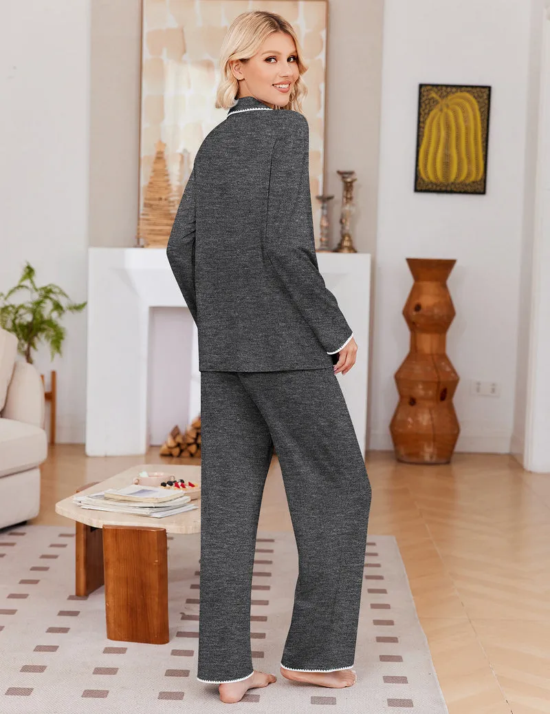 Long Sleeve Button Down Notch Collar Pajama Set sold by Ekouaer product image thumbnail 2