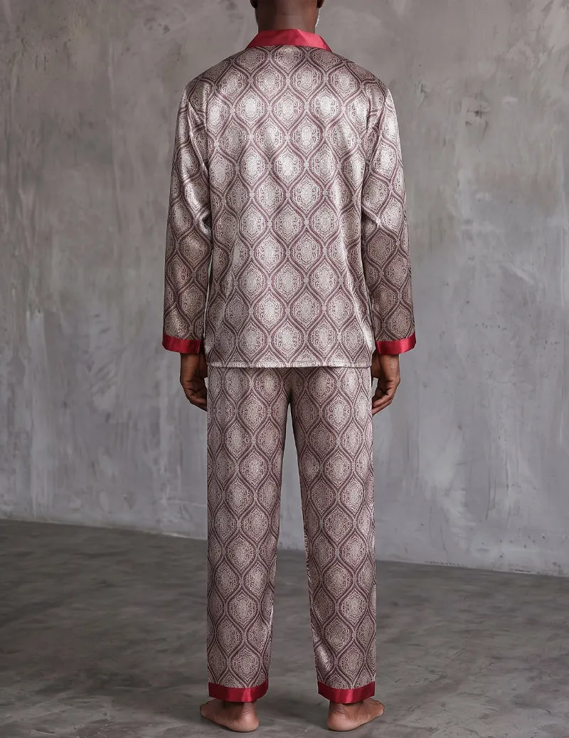 Men Satin Notch Collar Button Down Long Sleeve Pajama Set sold by Ekouaer product image thumbnail 4
