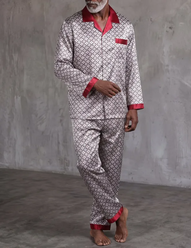 Men Satin Notch Collar Button Down Long Sleeve Pajama Set made by Ekouaer