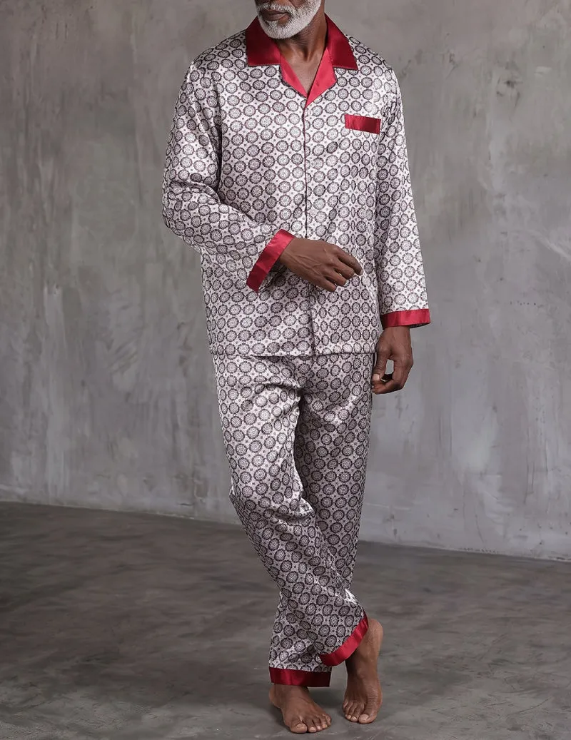 Men Satin Notch Collar Button Down Long Sleeve Pajama Set sold by Ekouaer