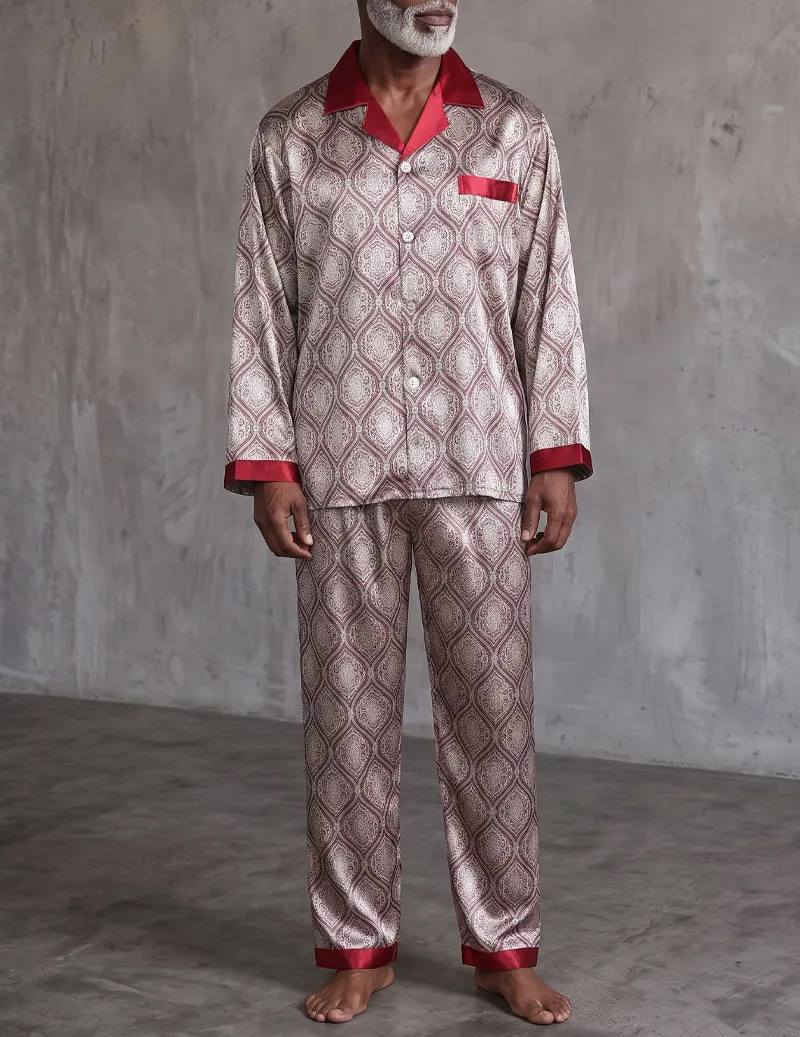 Men Satin Notch Collar Button Down Long Sleeve Pajama Set sold by Ekouaer product image thumbnail 2
