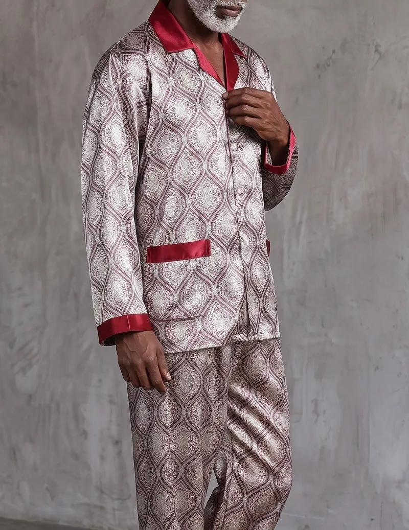 Men Satin Notch Collar Button Down Long Sleeve Pajama Set sold by Ekouaer product image thumbnail 3