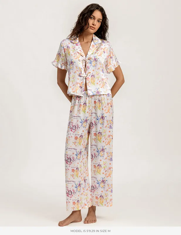Ekouaer 100% Mulberry Silk Short Sleeve Pajama Set with Tie Front made by Ekouaer