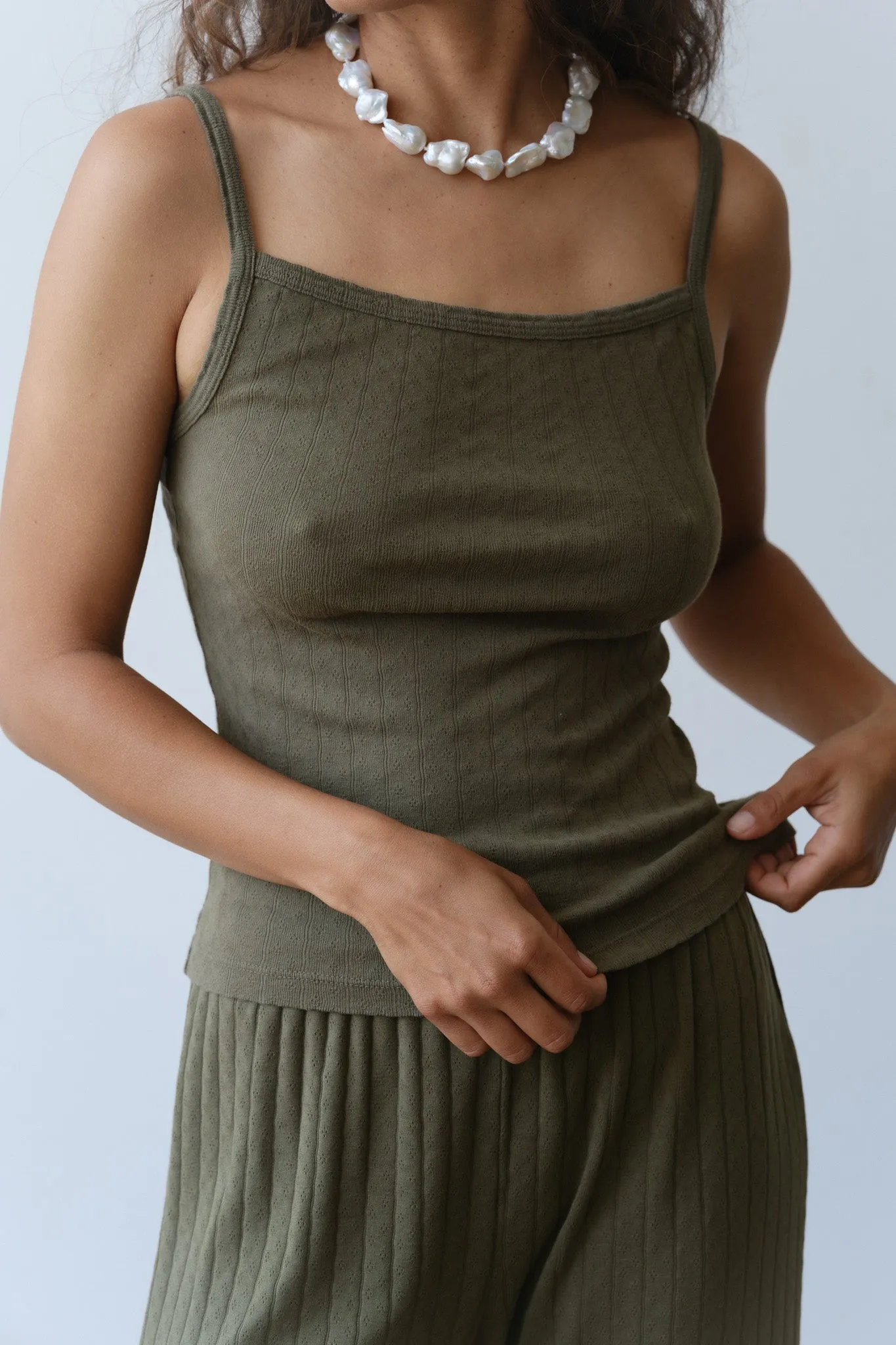 The Pointelle Square Neck Tank sold by DONNI.