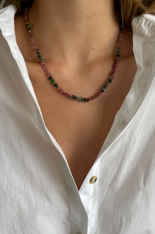 watermelon tourmaline chip necklace sold by DONNI.