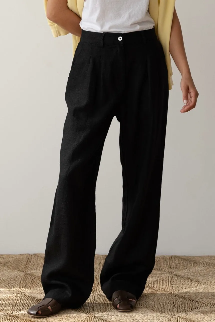 The Linen Pleated Trouser sold by DONNI.