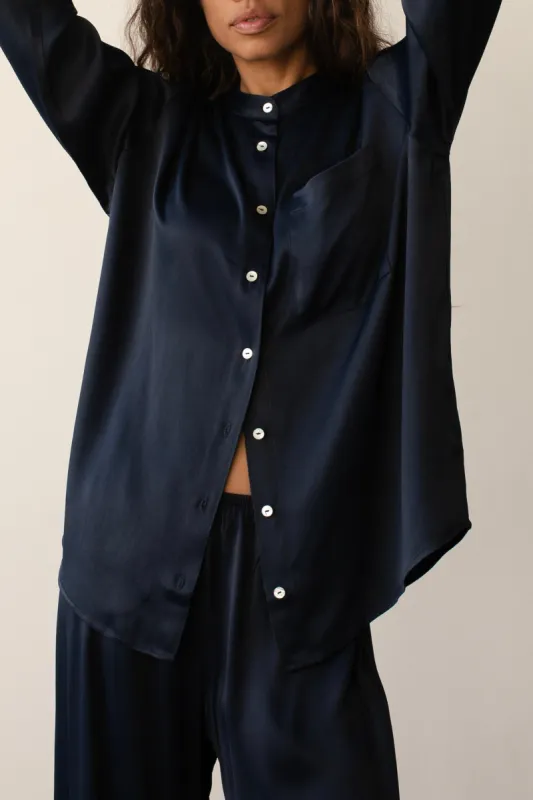 The Satiny Mandarin Shirt sold by DONNI.