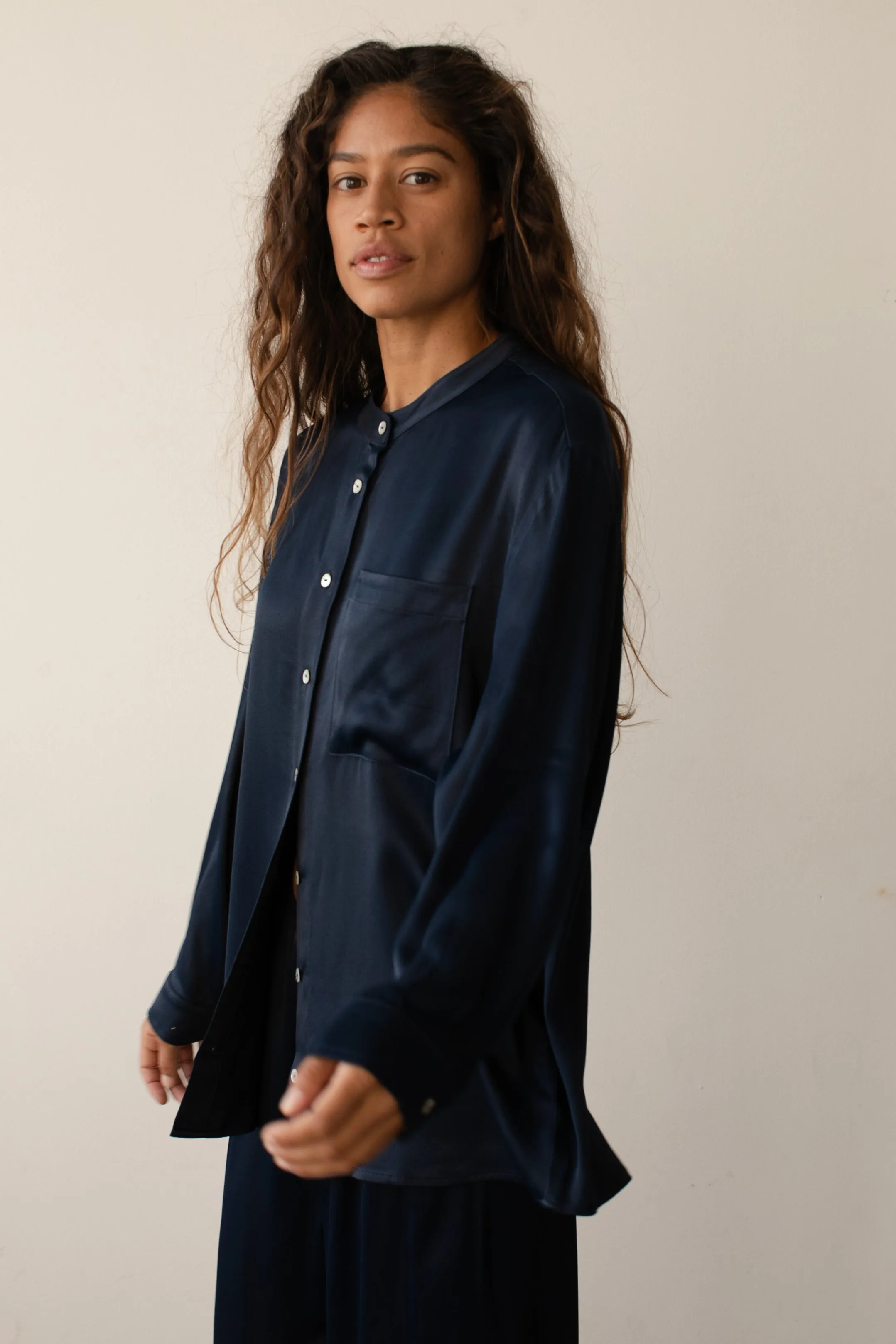 The Satiny Mandarin Shirt sold by DONNI. product image thumbnail 4