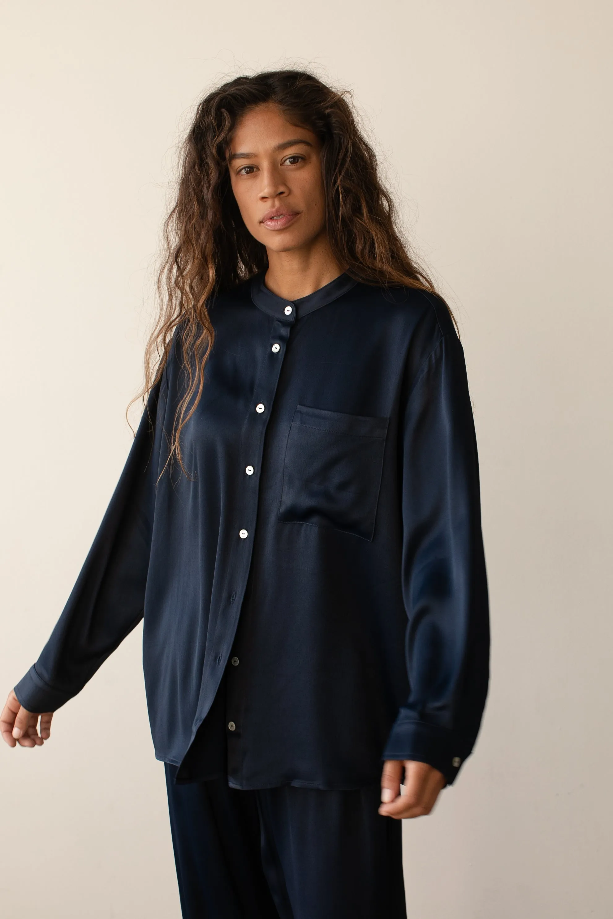 The Satiny Mandarin Shirt sold by DONNI. product image thumbnail 3