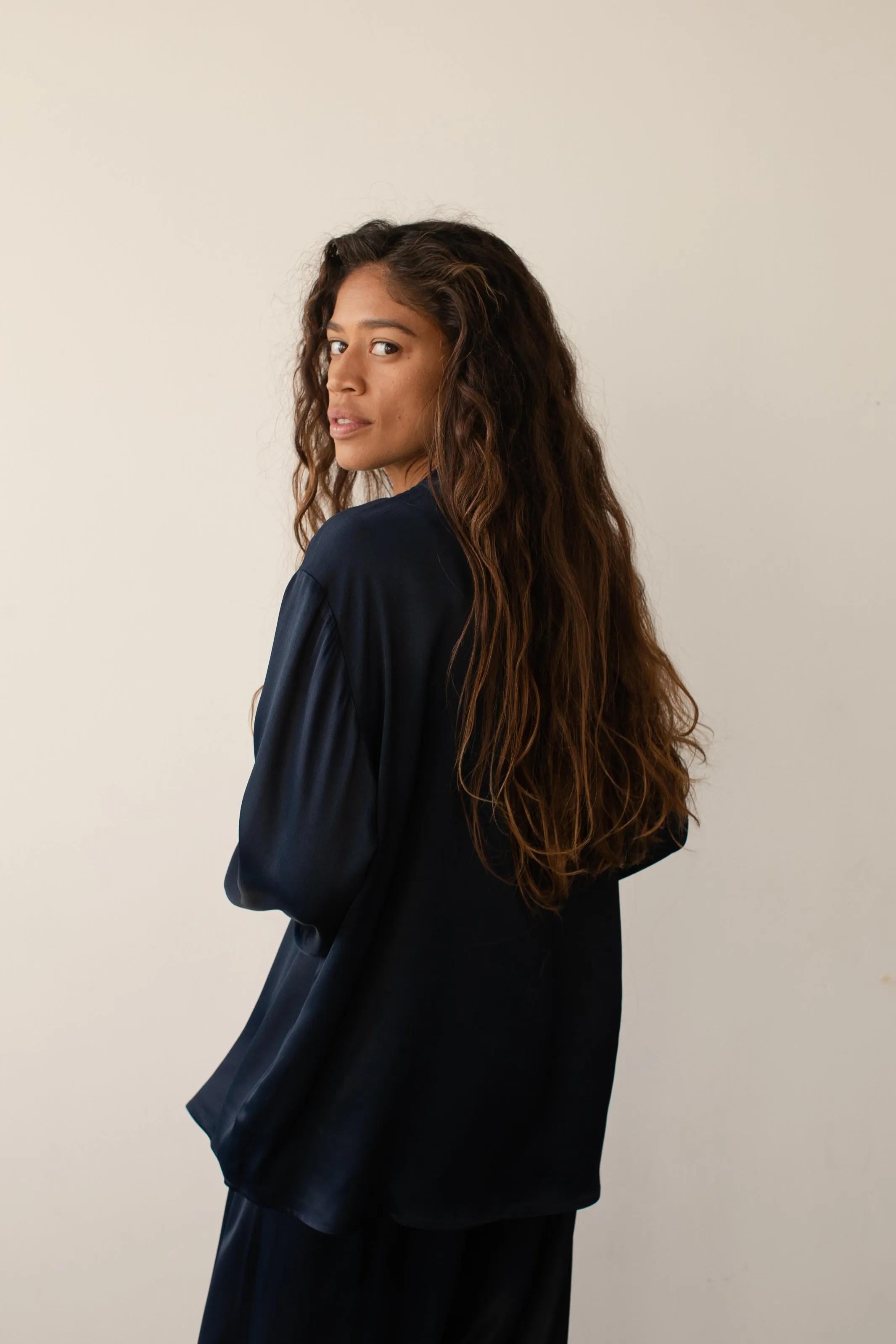 The Satiny Mandarin Shirt sold by DONNI. product image thumbnail 5